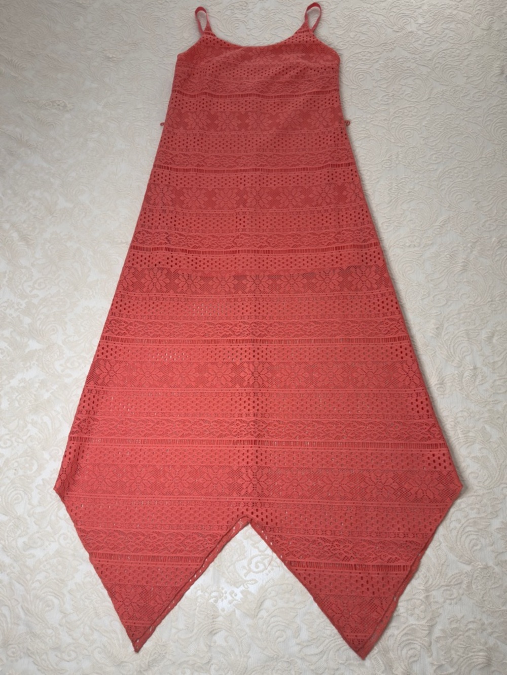Lilly Pulitzer Coral Lace Asymmetrical Handkerchief Hem Skirt (Color Orange)
